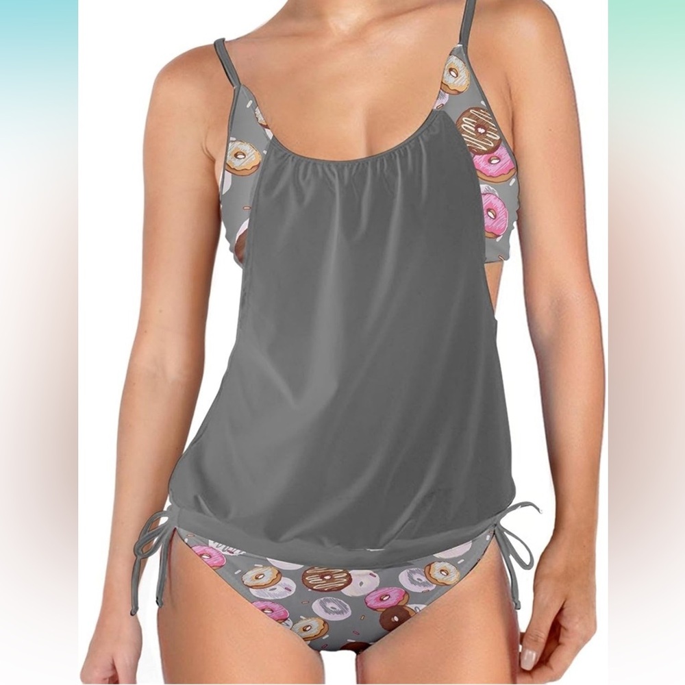 CowCow Womens Lined Up Tankini Top with Panty Swimwear Set 3XL